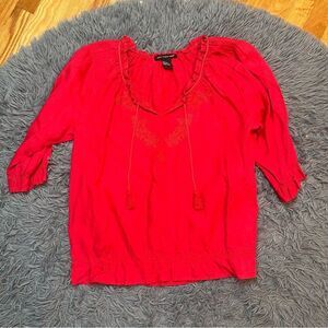 Saint Tropez West Red Linen Embroidered Boho Blouse Size L
